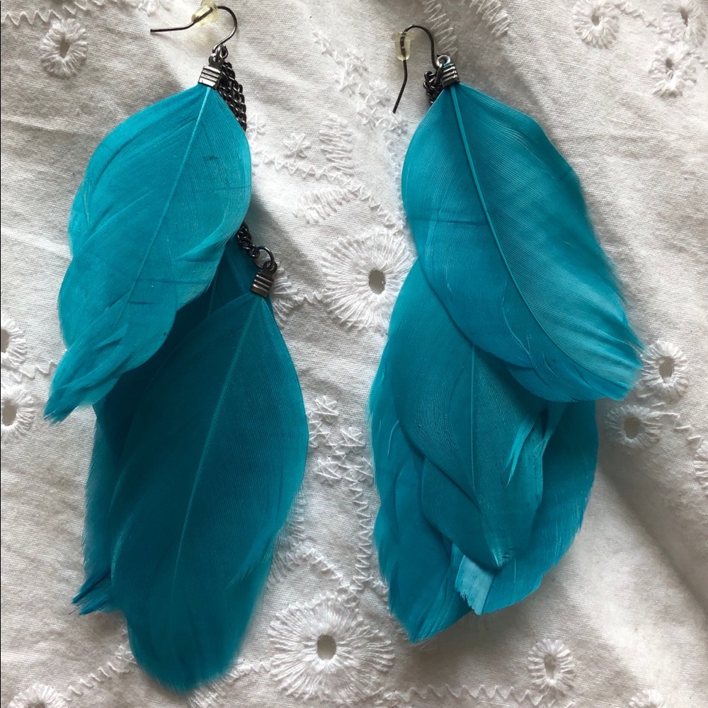 Blue feather earrings